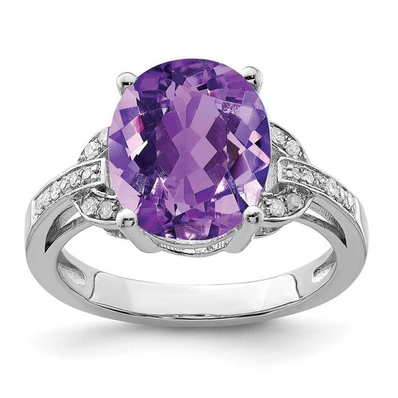 Kazi Luxury Sterling Silver Rhodium-plated Amethyst & Diamond Ring